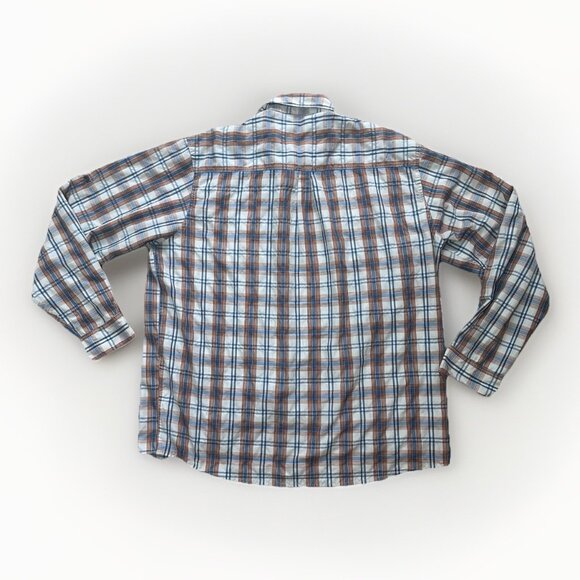Wrangler Shirt Men’s XL Button Down Plaid Brown Blue White - Picture 2 of 10